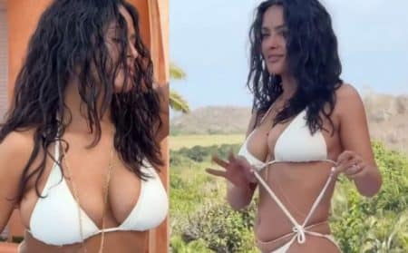 Salma Hayek Dances In White String Bikini In Instagram Video salma hayek